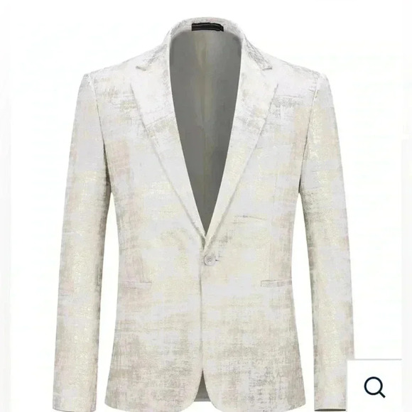 Other - 2XL slim fit one button front velvet blazer white gold notched lapel men busines